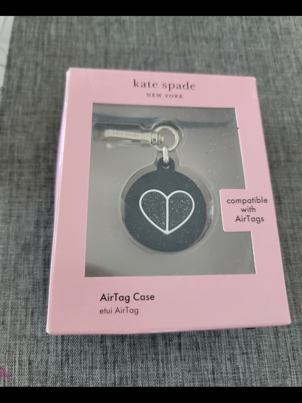 kate spade Black AirTag Case with Glittery Heart